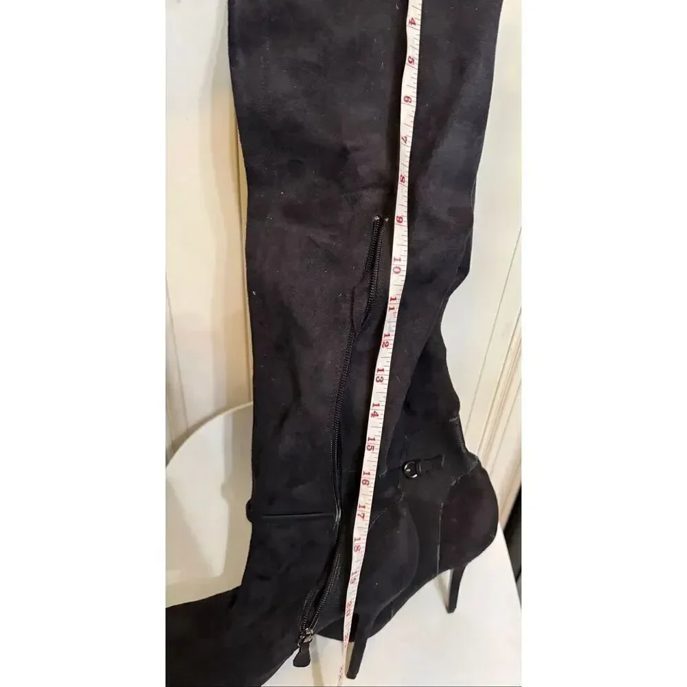 Mojo Moxy Women's Suede Pointed Toe Stiletto Over the Knee Boots Black Size 8
